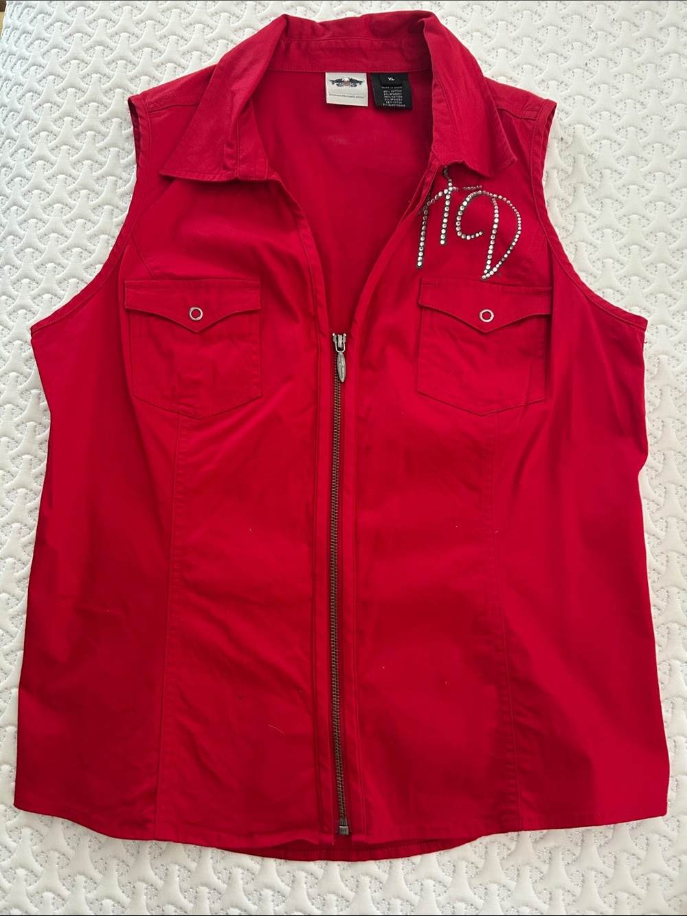 Harley-Davidson Red Sleeveless Zip Front Top with Stud Accent